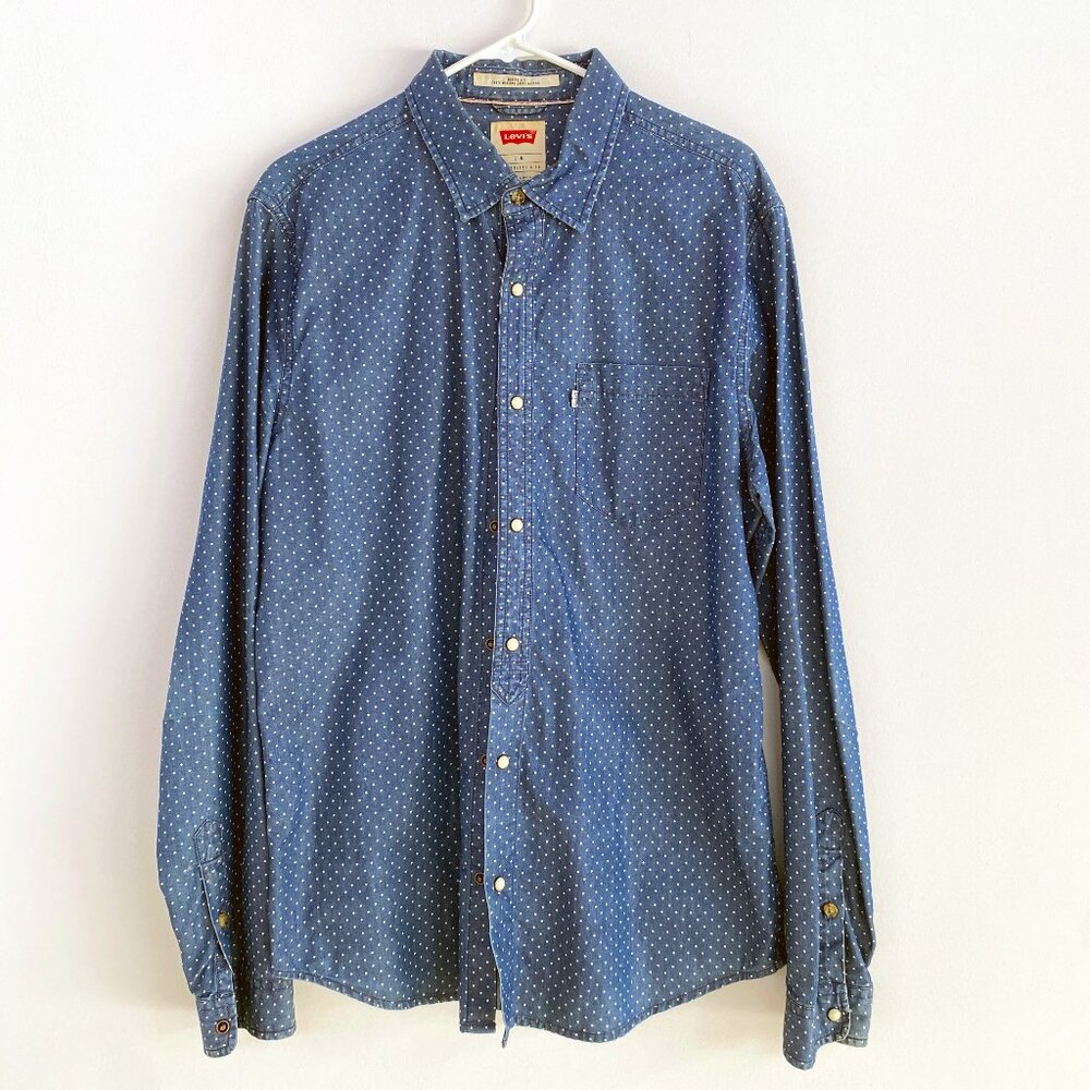 Vintage Levi's pearl snap button up – Large – Polka dot denim